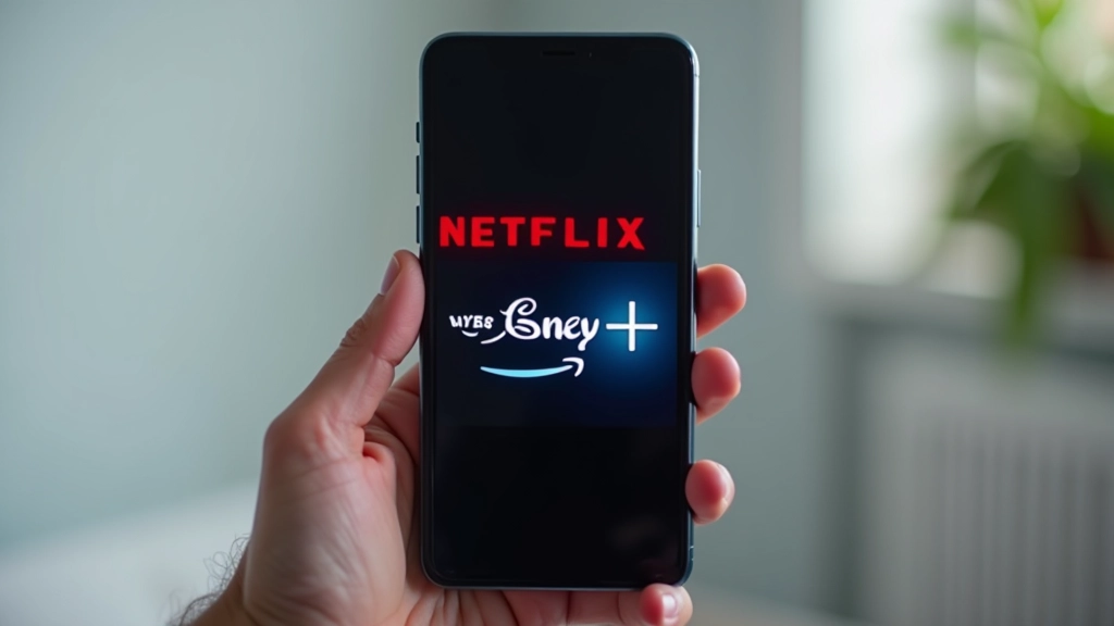 Verschiedene Streaming-App-Logos auf einem Smartphone-Bildschirm, buntes Display